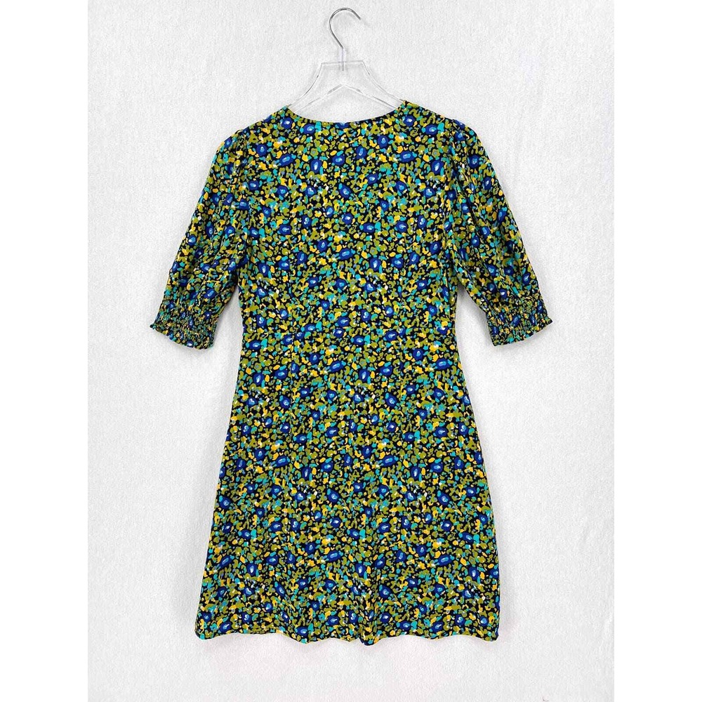 RAILS Roma Abstract Garden Dress Women Small Blue Floral Mini V-Neck Puff Sleeve - Picture 4 of 16